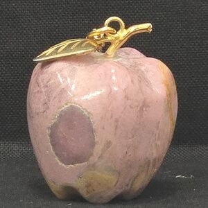 Vintage Carved Rhodonite Stone Apple Necklace  - W/ Gold Tone Chain